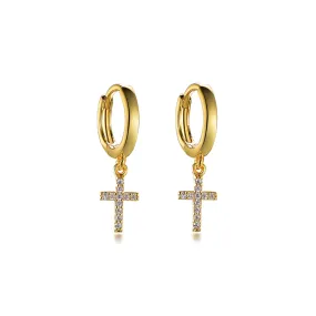 Huggie Hoop Earrings with Charm Simple Cute Cross